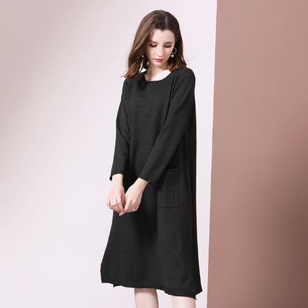 法米姿 秋冬新款毛織寬松連衣裙中長款圓領打底毛衣99335