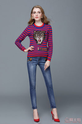 【炫沛2018歐秋裝新款條紋老虎頭亮片刺繡兔絨毛衣廠家批發(fā)針織衫152】汕頭市澄海區(qū)炫沛毛織廠 - 產(chǎn)品庫(kù)