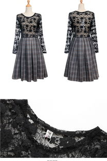 毛織上衣 格紋蕾絲連衣裙