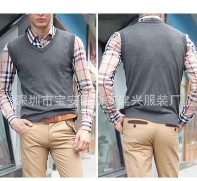 新款商務(wù)男士套頭無袖毛衣 純色純棉，來版定做，來圖起